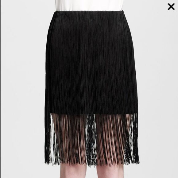 Rag & Bone Corina solid black fringe overlay short skirt - Picture 2 of 12
